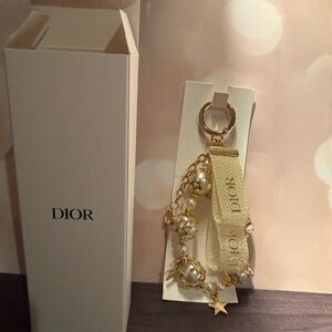 Dior Limited Edition Gift With Purchase Gold Ribbon & Pearl Keychain/Bag Charm